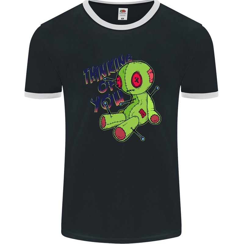 Voodoo Doll Thinking of You Halloween Black Magic Mens Ringer T-Shirt FotL Black/White