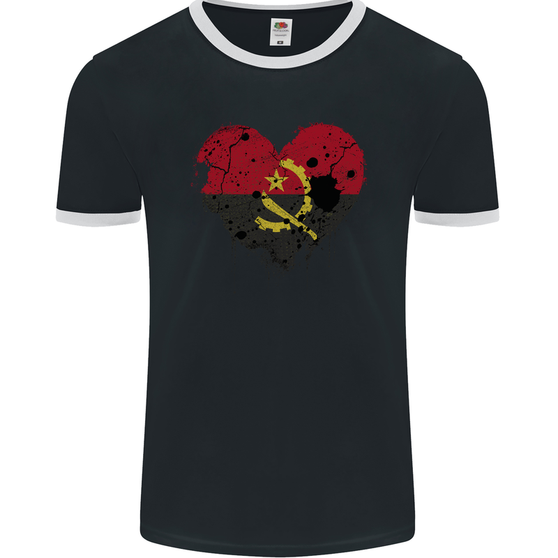 Love Angola Flag Angolan Day Football Mens Ringer T-Shirt FotL Black/White