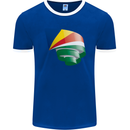 Curled Seychelles Flag Seychellois Day Football Mens Ringer T-Shirt FotL Royal Blue/White