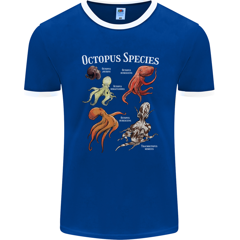 Octopus Species Scuba Diving Ocean Mens Ringer T-Shirt FotL Royal Blue/White