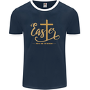 Easter For He is Risen Christian Christianity Jesus Mens Ringer T-Shirt FotL Navy Blue/White