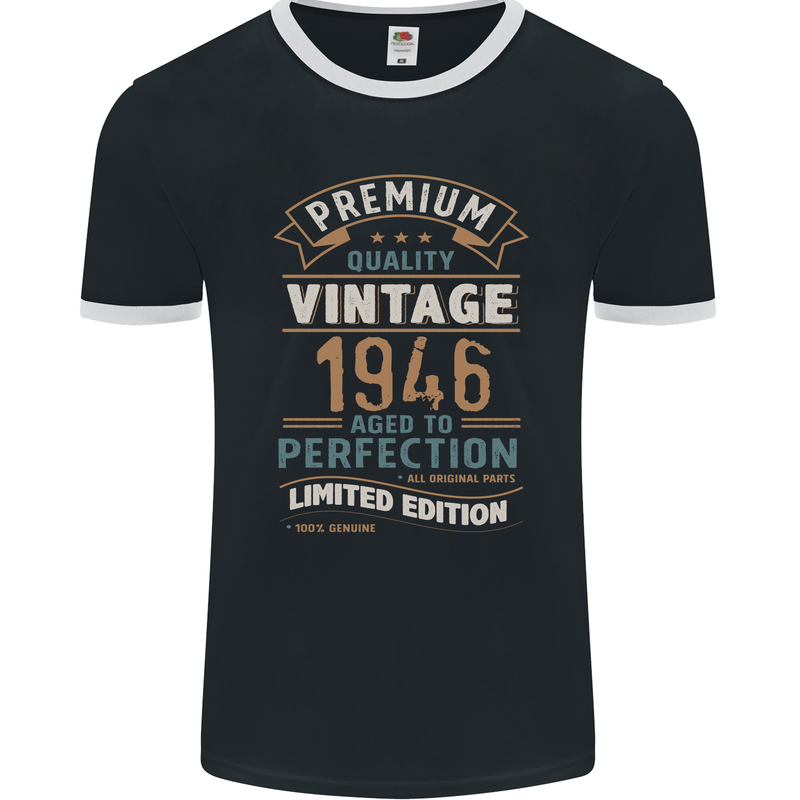 Premium Vintage 77th Birthday 1946 Mens Ringer T-Shirt FotL Black/White