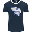 Curled Israel Flag Israeli Day Football Mens Ringer T-Shirt FotL Navy Blue/White