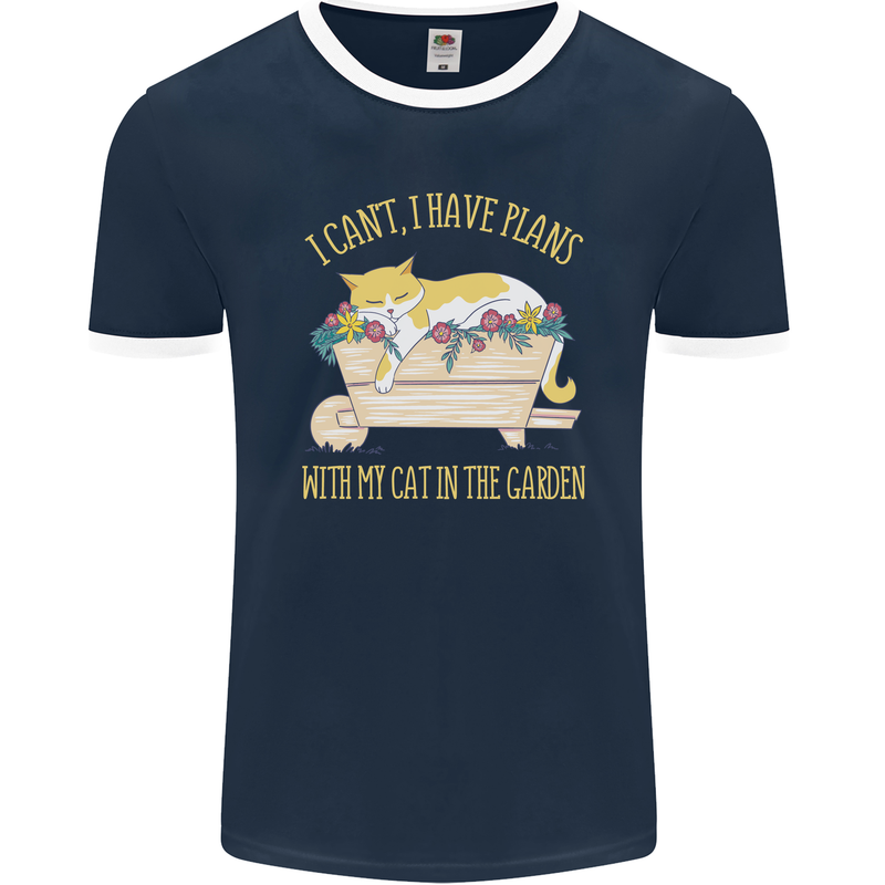 I Have Plans With My Cat in the Garden Gardening Mens Ringer T-Shirt FotL Navy Blue/White