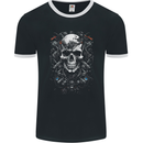 Engine Skull Car Motorcycle Biker Mechanic Mens Ringer T-Shirt FotL Black/White