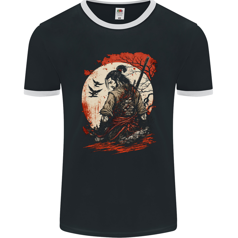 Ronins Disgrace Samurai Warrior Kenjutsu Mens Ringer T-Shirt FotL Black/White