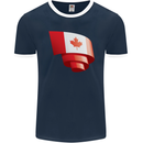 Curled Canada Flag Canadian Day Football Mens Ringer T-Shirt FotL Navy Blue/White