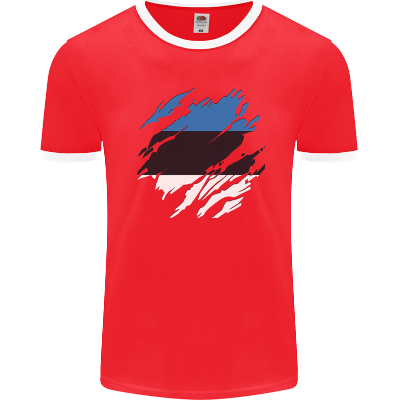 Torn Estonia Flag Estonian Day Football Mens Ringer T-Shirt FotL Red/White