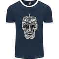 Skull Helmet Medieval  Fantasy Knight Mens Ringer T-Shirt FotL Navy Blue/White