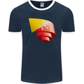 Curled Bhutan Flag Bhutanese Day Football Mens Ringer T-Shirt FotL Navy Blue/White