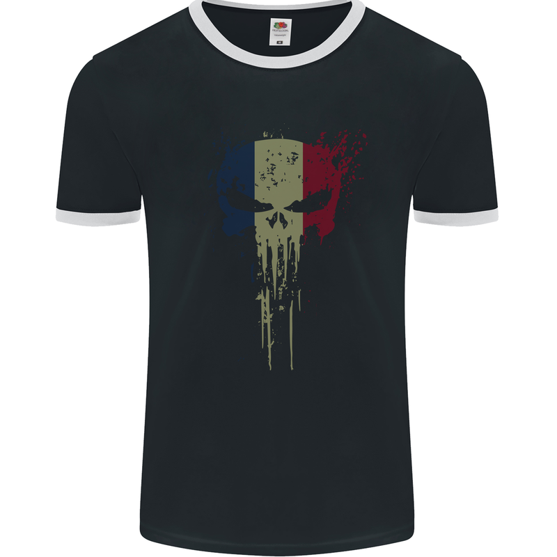 France Skull Gym Training Bodybuilding Mens Ringer T-Shirt FotL Black/White