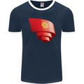 Curled Kyrgyzstan Flag Kyrgyz Day Football Mens Ringer T-Shirt FotL Navy Blue/White