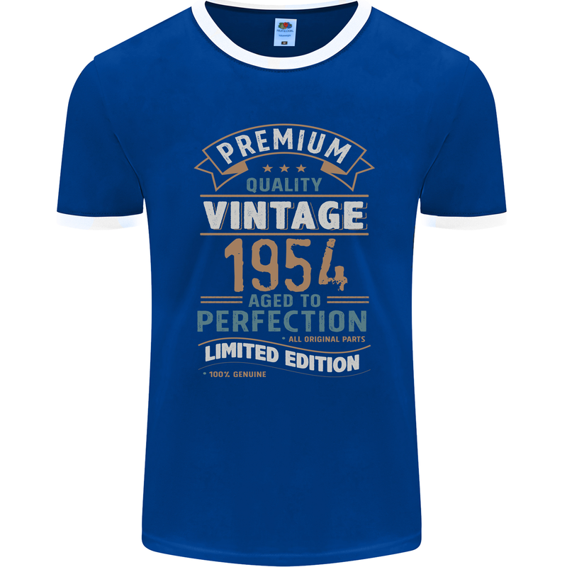 Premium Vintage 69th Birthday 1954 Mens Ringer T-Shirt FotL Royal Blue/White