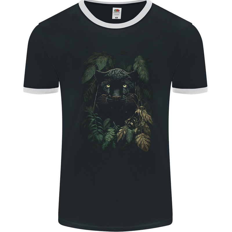 A Black Jaguar Wild Cat Mens Ringer T-Shirt FotL Black/White