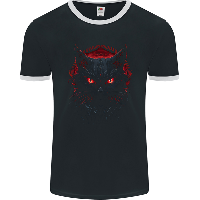 Satanic Cat Evil Halloween Mens Ringer T-Shirt FotL Black/White