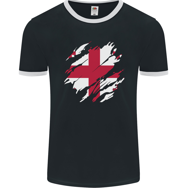 Torn Georgia Flag Georgian Day Football Mens Ringer T-Shirt FotL Black/White