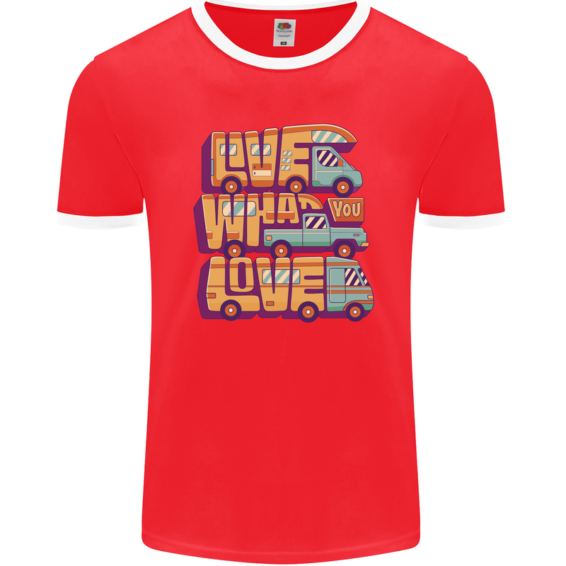 Motorhome Live What You Love RV Caravan Mens Ringer T-Shirt FotL Red/White