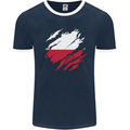 Torn Poland Flag Polish Day Football Mens Ringer T-Shirt FotL Navy Blue/White