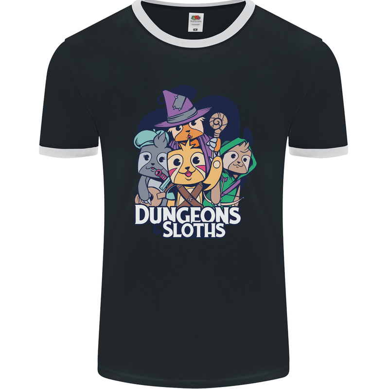 Dungeons & Sloths Role Play Games RPG Mens Ringer T-Shirt FotL Black/White