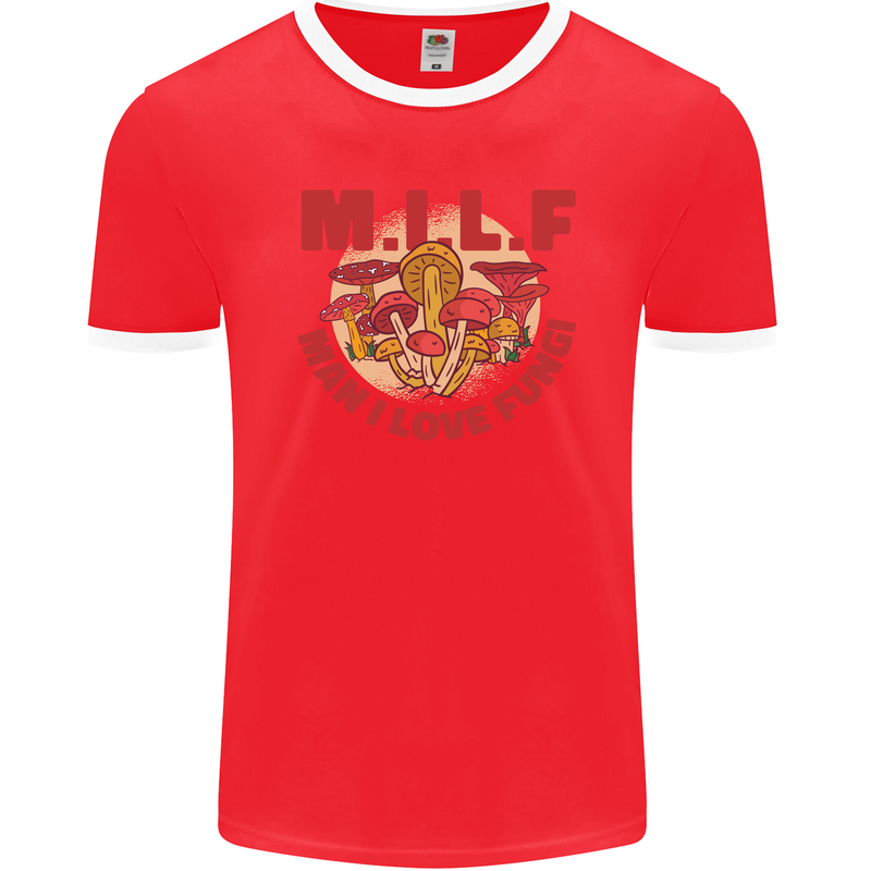 MILF Man I Love Fungi Mycology Foraging Mens Ringer T-Shirt FotL Red/White