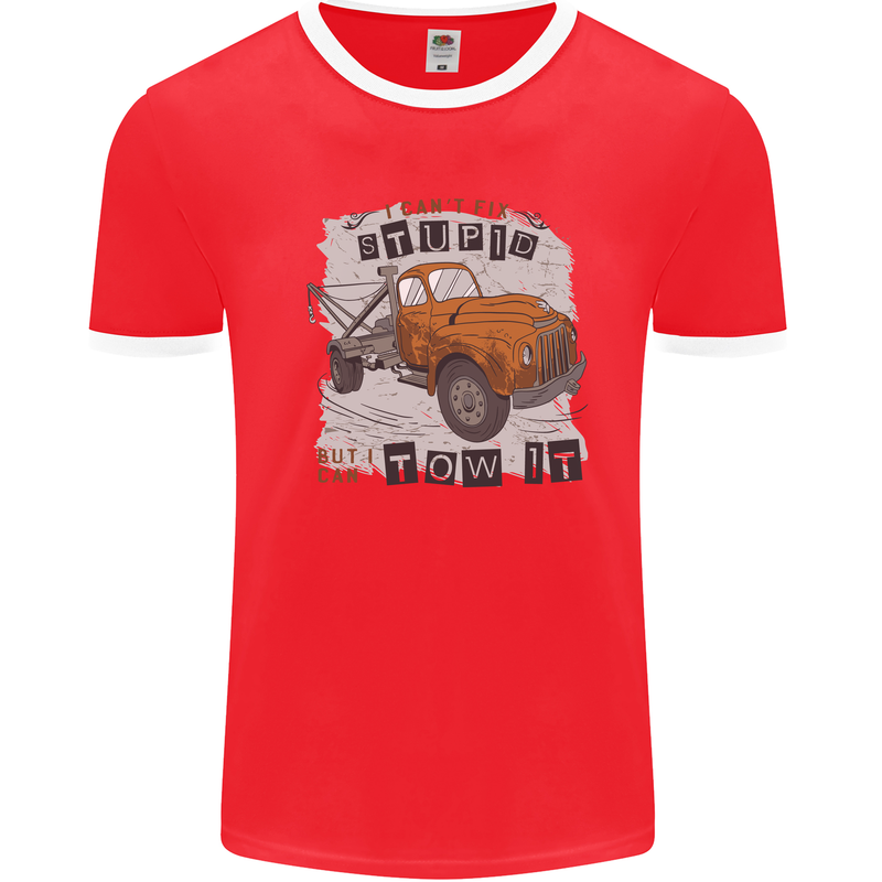I Can Tow It Funny Towing Truck Operator Mens Ringer T-Shirt Red/White