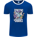 Dungeons & Sharks Role Play Games RPG Mens Ringer T-Shirt FotL Royal Blue/White