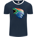 Curled South African Flag Africa Day Football Mens Ringer T-Shirt FotL Navy Blue/White