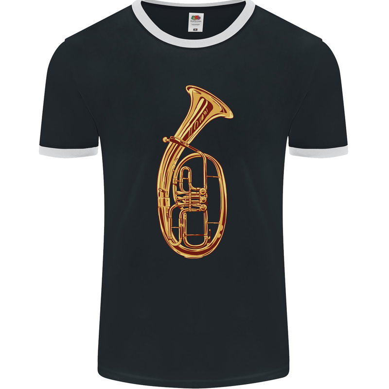 Tenorhorn Brass Musical Instrument Mens Ringer T-Shirt FotL Black/White