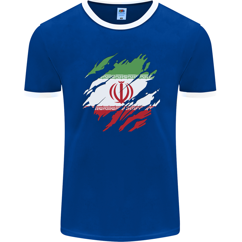 Torn Iran Flag Iranian Day Football Mens Ringer T-Shirt FotL Royal Blue/White