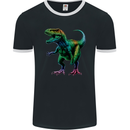 Colourful T-Rex Dinosaur Mens Ringer T-Shirt FotL Black/White