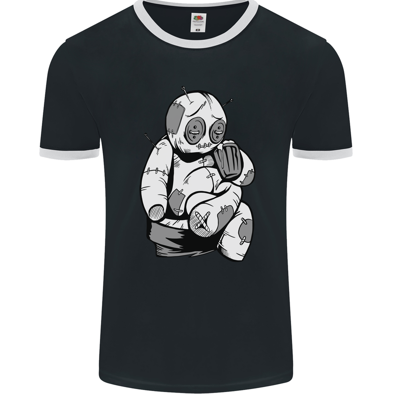 Sad Voodoo Doll Evil Spirits Dark Magic Halloween Mens Ringer T-Shirt FotL Black/White