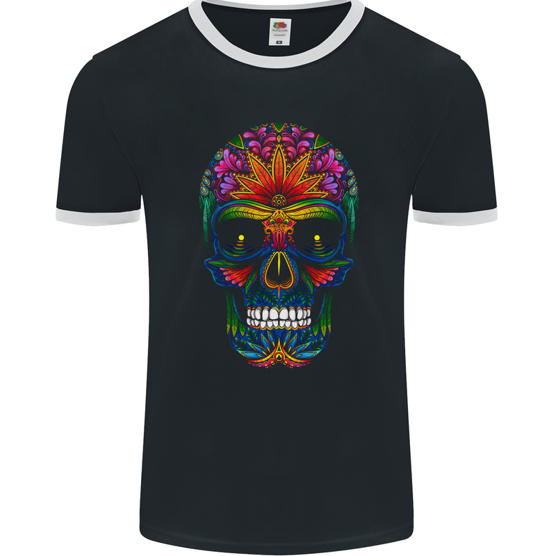 A Day of the Dead Sugar Skull Mens Ringer T-Shirt FotL Black/White