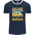 Just a Boy Who Loves Buses Bus Driver Mens Ringer T-Shirt FotL Navy Blue/White