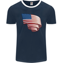 Curled USA Flag Independence Day Football Mens Ringer T-Shirt FotL Navy Blue/White
