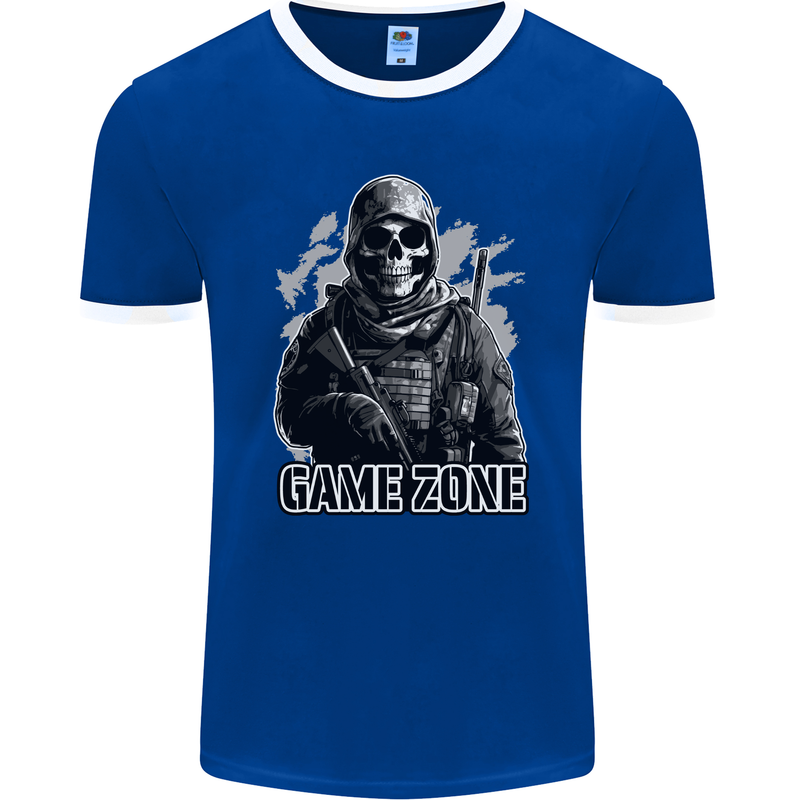 Game Zone Special Forces Video Game Skull Mens Ringer T-Shirt FotL Royal Blue/White