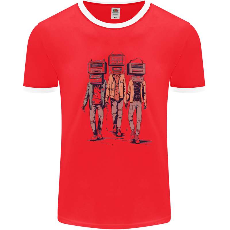 Hi-Fi Head Obscure Music Mens Ringer T-Shirt Red/White