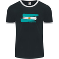 Argentina Football Distressed Flag Mens Ringer T-Shirt FotL Black/White