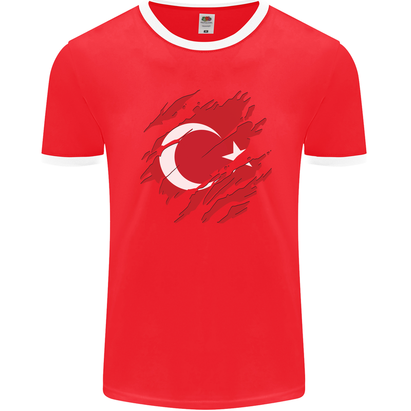 Torn Turkey Flag Turkish Day Football Mens Ringer T-Shirt FotL Red/White