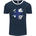 Torn Finland Flag Finnish Day Football Mens Ringer T-Shirt FotL Navy Blue/White