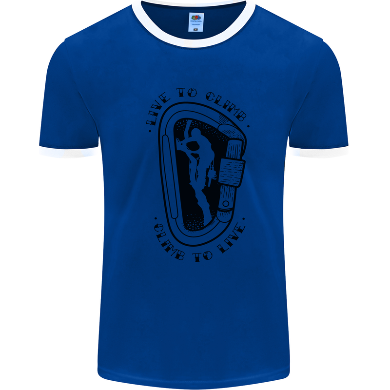 Rock Climbing Live to Climb  Climber Mens Ringer T-Shirt Royal Blue/White