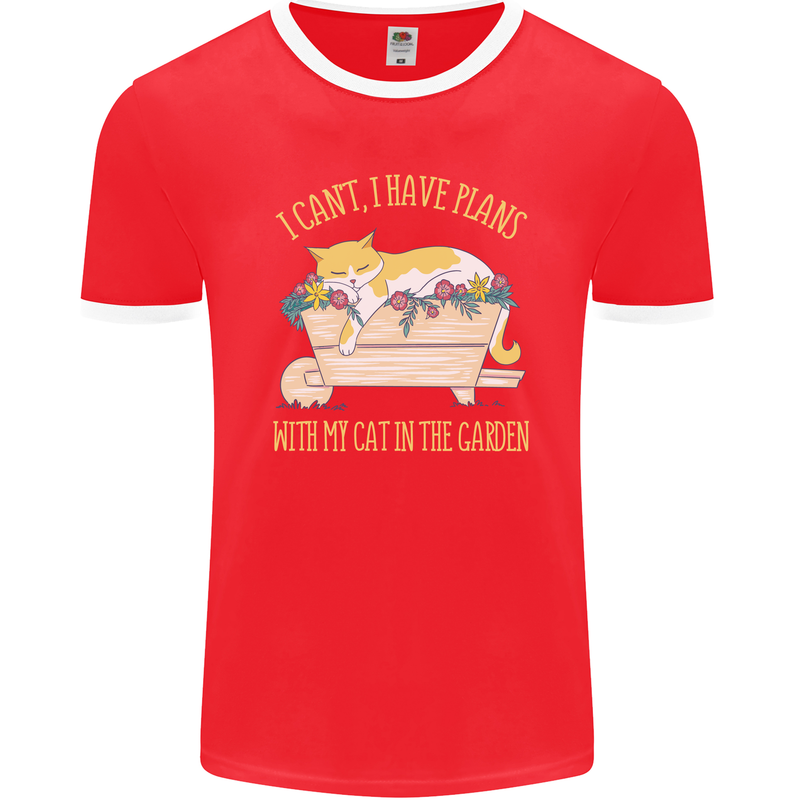 I Have Plans With My Cat in the Garden Gardening Mens Ringer T-Shirt FotL Red/White