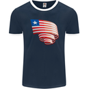 Curled Liberia Flag Liberian Day Football Mens Ringer T-Shirt FotL Navy Blue/White