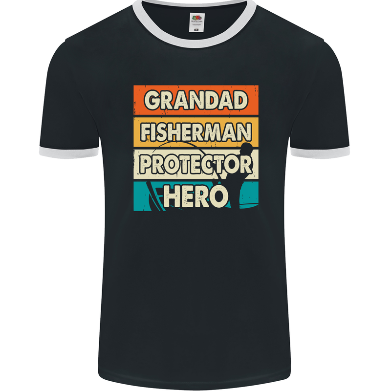 Grandad Fisherman Funny Fishing Mens Ringer T-Shirt FotL Black/White