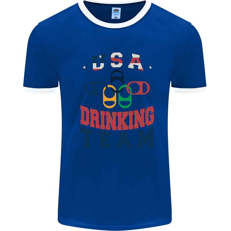 USA Drinking Team Funny Bachelor Party Beer Mens Ringer T-Shirt Royal Blue/White