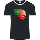 Curled Portugal Flag Portugese Day Football Mens Ringer T-Shirt FotL Black/White
