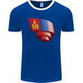 Curled Mongolia Flag Mongolian Day Football Mens Ringer T-Shirt FotL Royal Blue/White