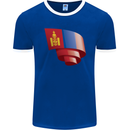 Curled Mongolia Flag Mongolian Day Football Mens Ringer T-Shirt FotL Royal Blue/White