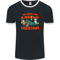 Christmas Cat Meowy Funny Christmas Tree Chaos Mens Ringer T-Shirt FotL Black/White