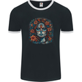 Day of the Dead Sugar Skull Girl Santa Muerte Mens Ringer T-Shirt FotL Black/White