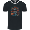 Day of the Dead Sugar Skull Girl Santa Muerte Mens Ringer T-Shirt FotL Black/White